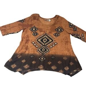 Collectors LTD‎ Brown Aztec Sequin Embellished Tunic Top XXL Rhinestones